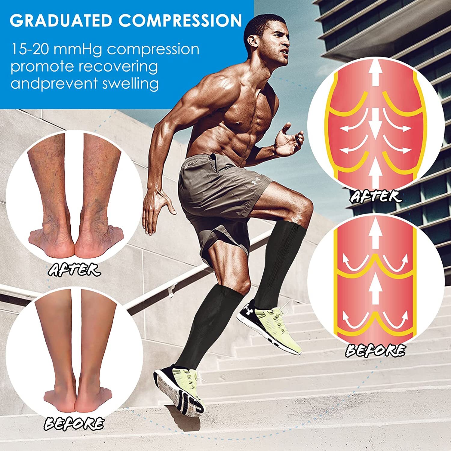 Zipper Compression Socks Stockings Women Men Knee High Socks 20-30 mmHG Open