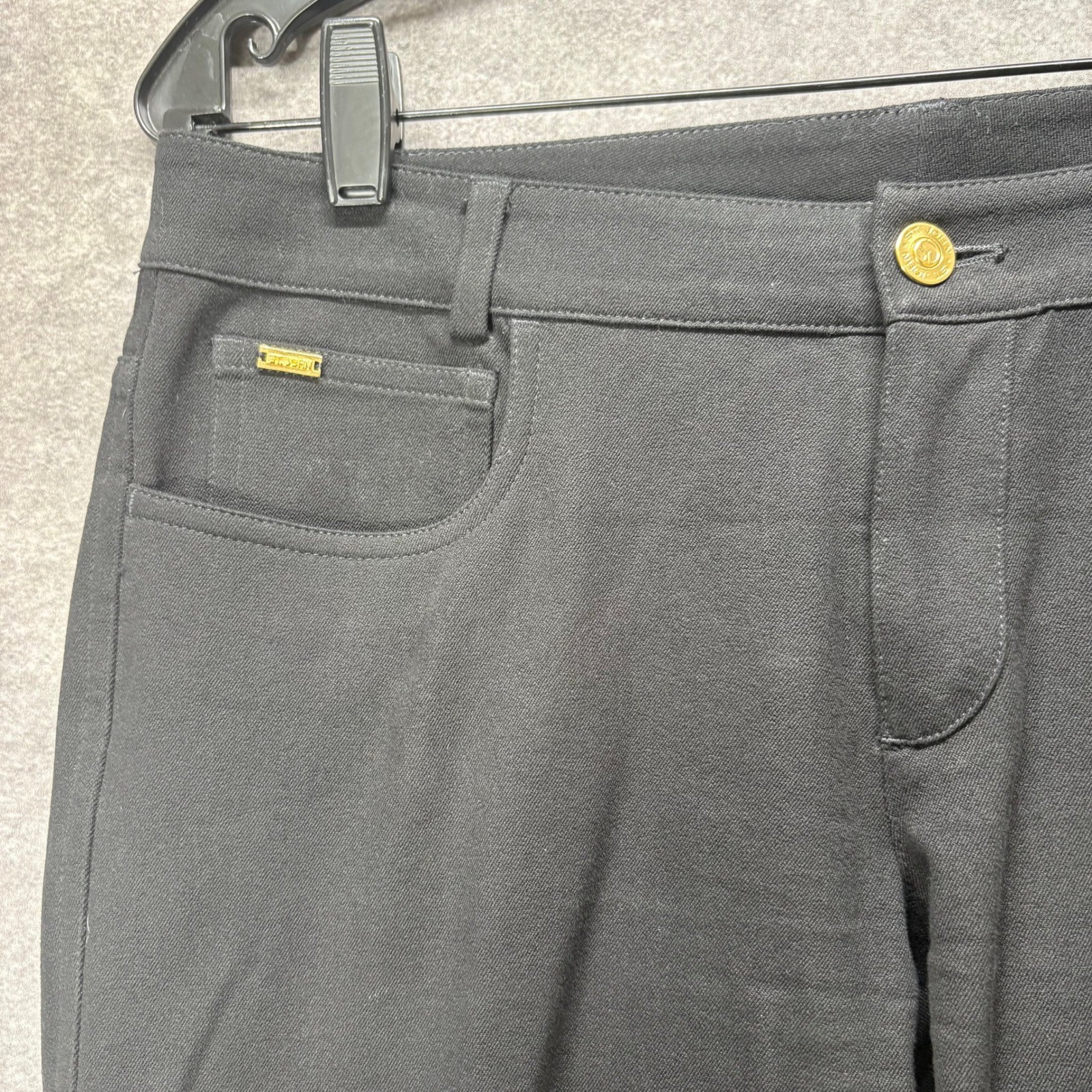 St John Black Bootcut Knit Pants Size 6 Gold Studded Back Pocket Glam Old Money
