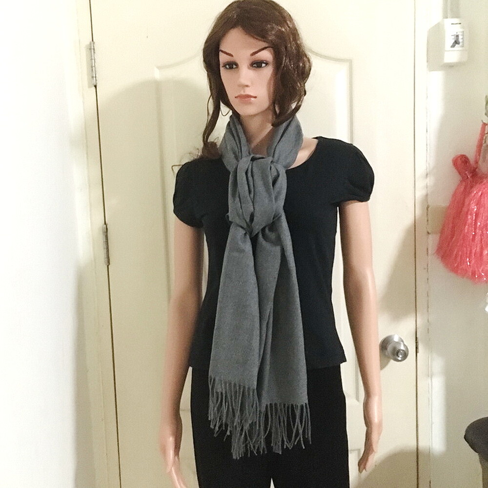 SOFT WARM CASHMERE BLEND SCARF WRAP SHAWL PASHIMA SOLID GRAY PLAIN GIFT HIM HER