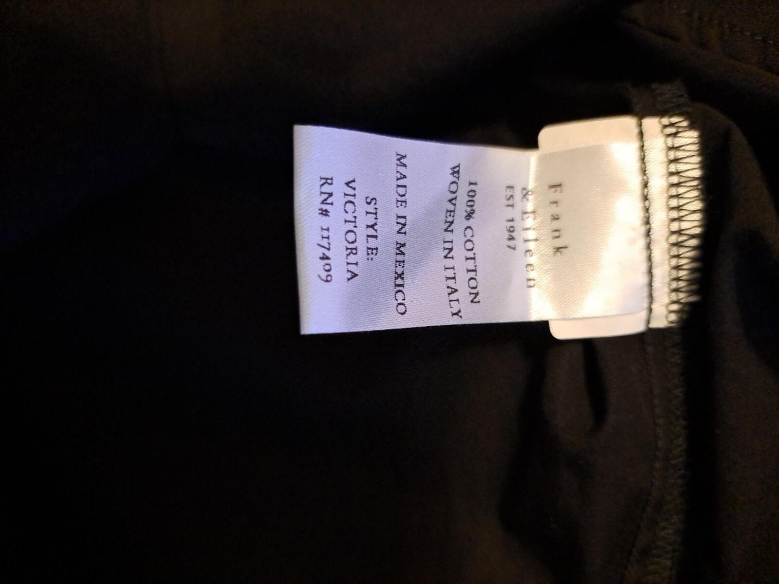 Frank & Eileen Victoria Italian Tuxedo Shirt Black Size S EUC Returns Accepted