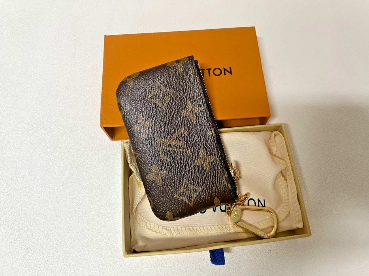 Authentic Louis Vuitton Monogram Key Pouch Pochette Cles Coin Purse