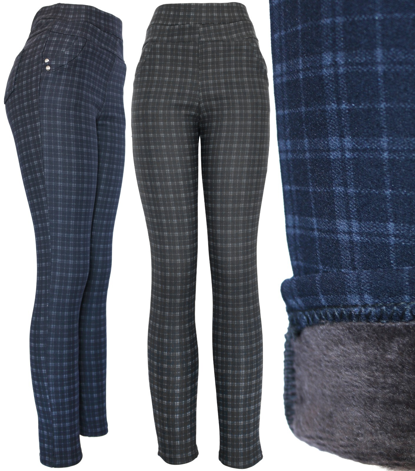 Women’s Plaid Classic Design Checkered Plush Lined Winter Pants Leggings