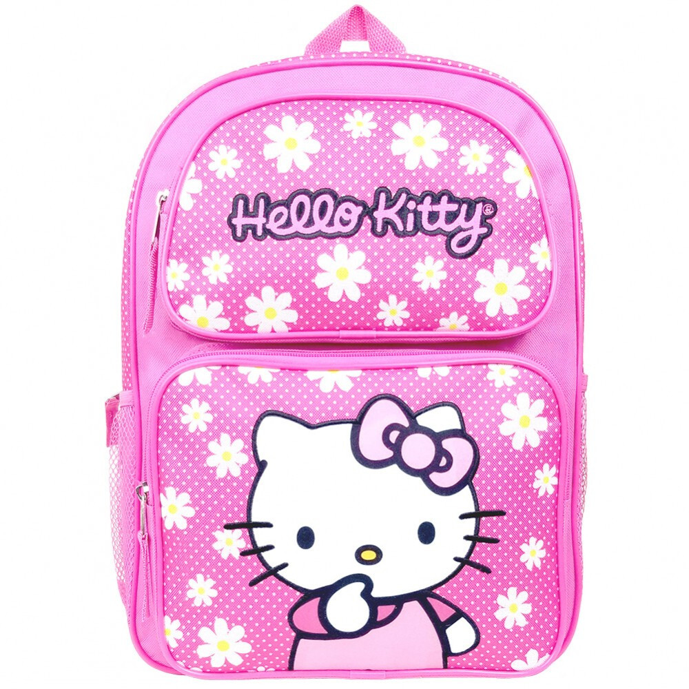 Large Backpack – Hello Kitty – White Flowers 16″
