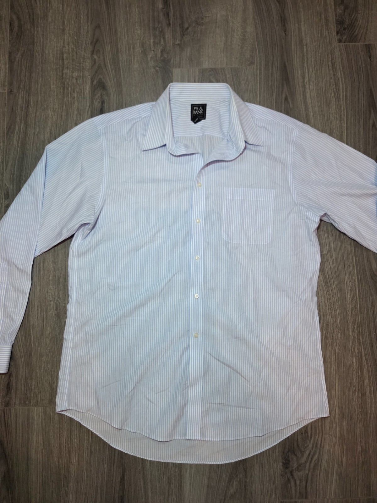 Mens 17 – 35 JOS A BANK Blue Striped Dress Shirt Traveler Button Down Collar