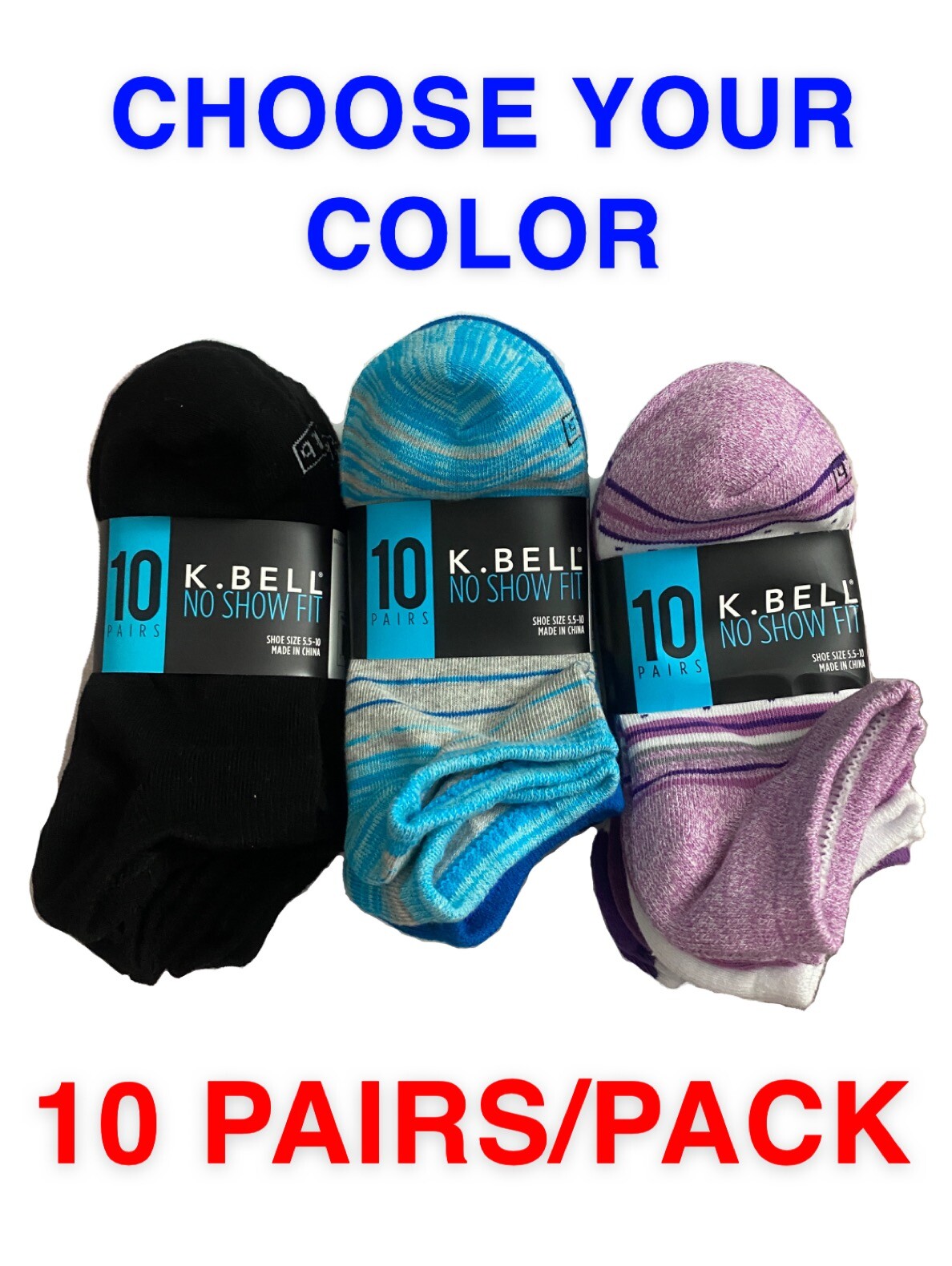 K.Bell NO SHOW FIT 10 PAIRS/PACK WOMEN’S SOCKS SHOE SIZE 5.5-10