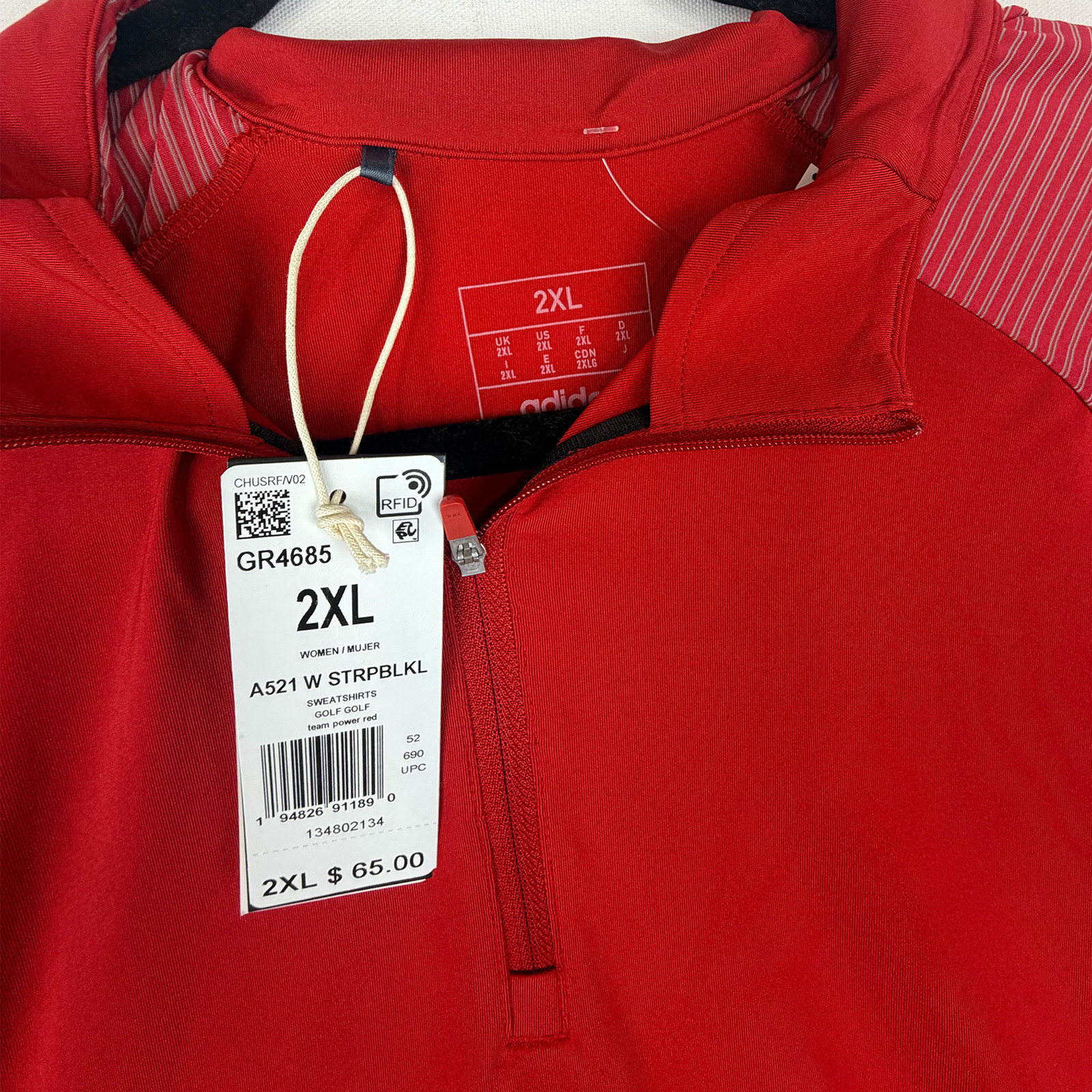 Adidas Women’s 2XL Golf Sweatshirt Red Striped 1/4 Zip Pullover NWT GR4685