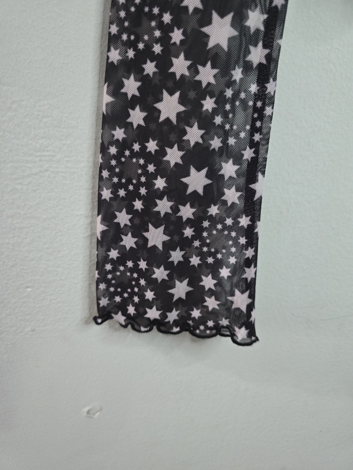 FREE PEOPLE Sheer mesh Black White Star Print Front Tie Marne Top Women’s Size S