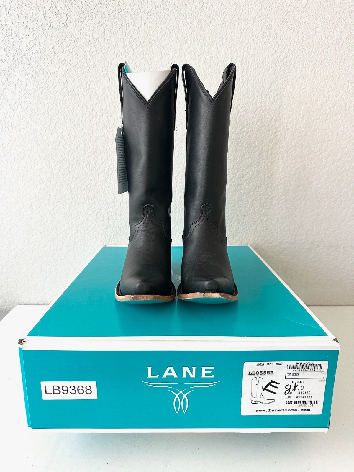 Lane EMMA JANE Black Cowboy Boots Western Cowgirl Mid Calf Tall Snip Toe Size 8