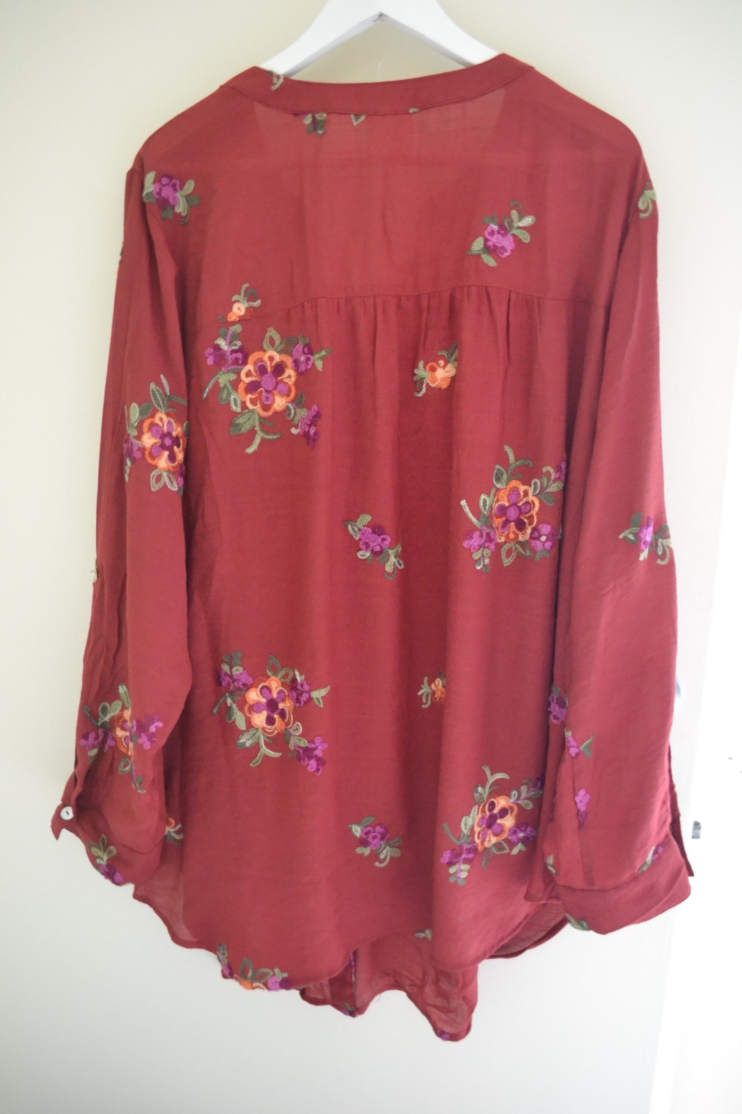 NWT Fig and Flower Blouse Top Shirt Silky Burgundy Rayon Blend Plus Size 2X