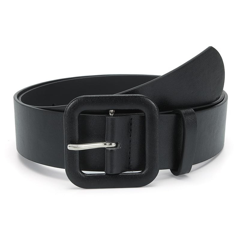 COTIM COYIN Women’s Wide Leather Belt with Square Buckle, High Waist Belts