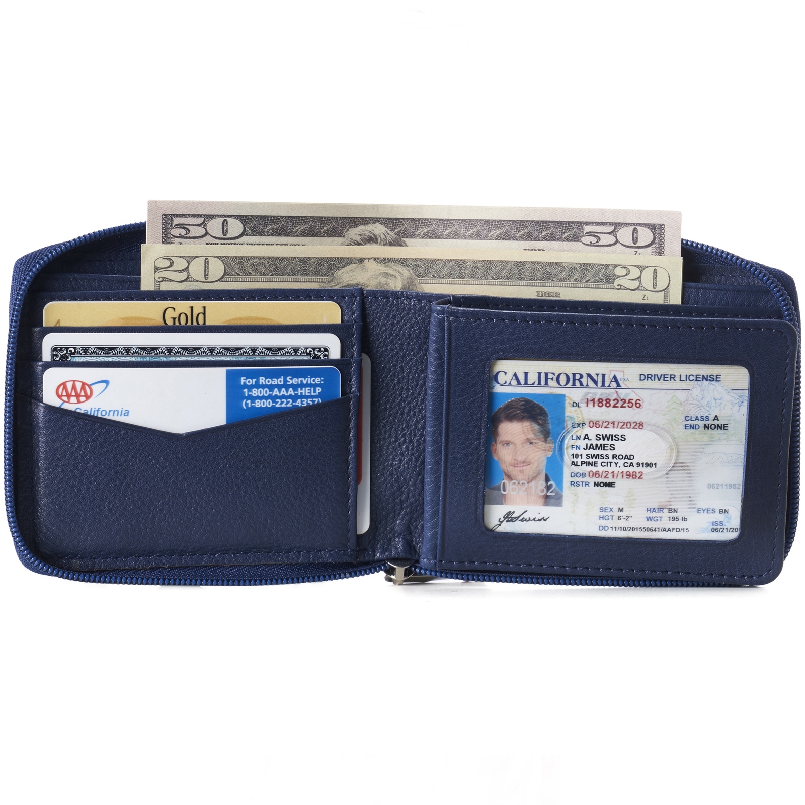 Alpine Swiss Logan Zipper Bifold Wallet | All-Around Zip Closure | 13 Card