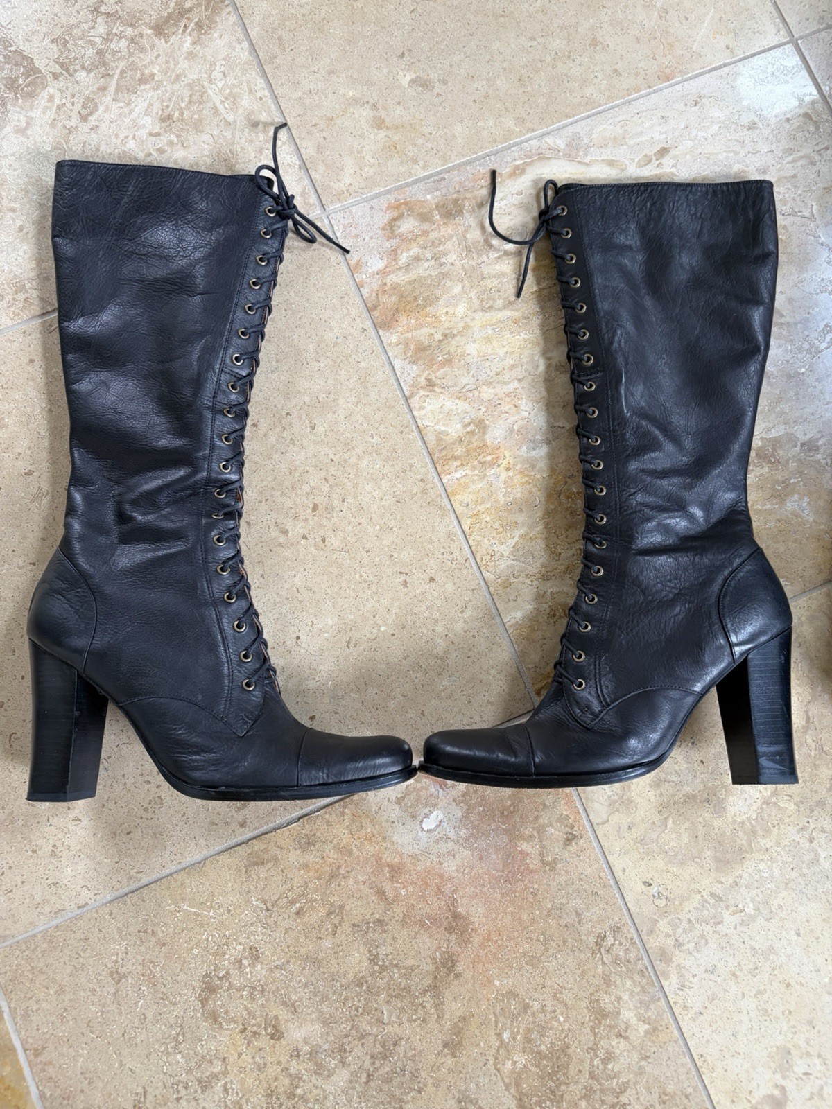 Jessica Bennett JDigger Women’s Black Leather Knee High Lace-Up Boots US 9 M