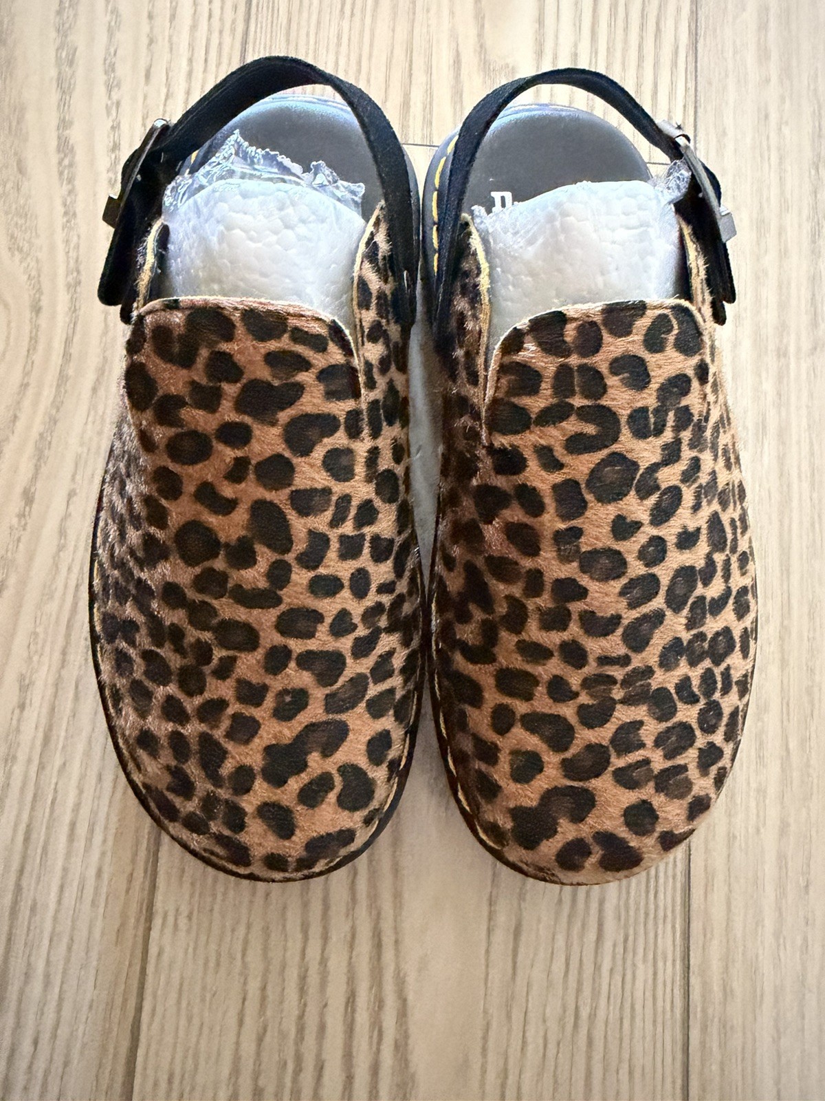 New Dr. Martens Zebzag Leopard Print Hair On Leather Mules Clogs Womens 6 23cm