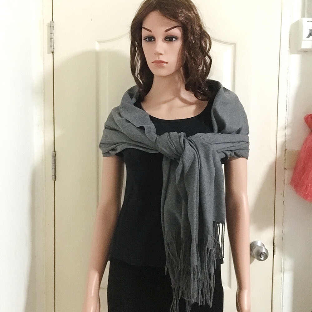 SOFT WARM CASHMERE BLEND SCARF WRAP SHAWL PASHIMA SOLID GRAY PLAIN GIFT HIM HER