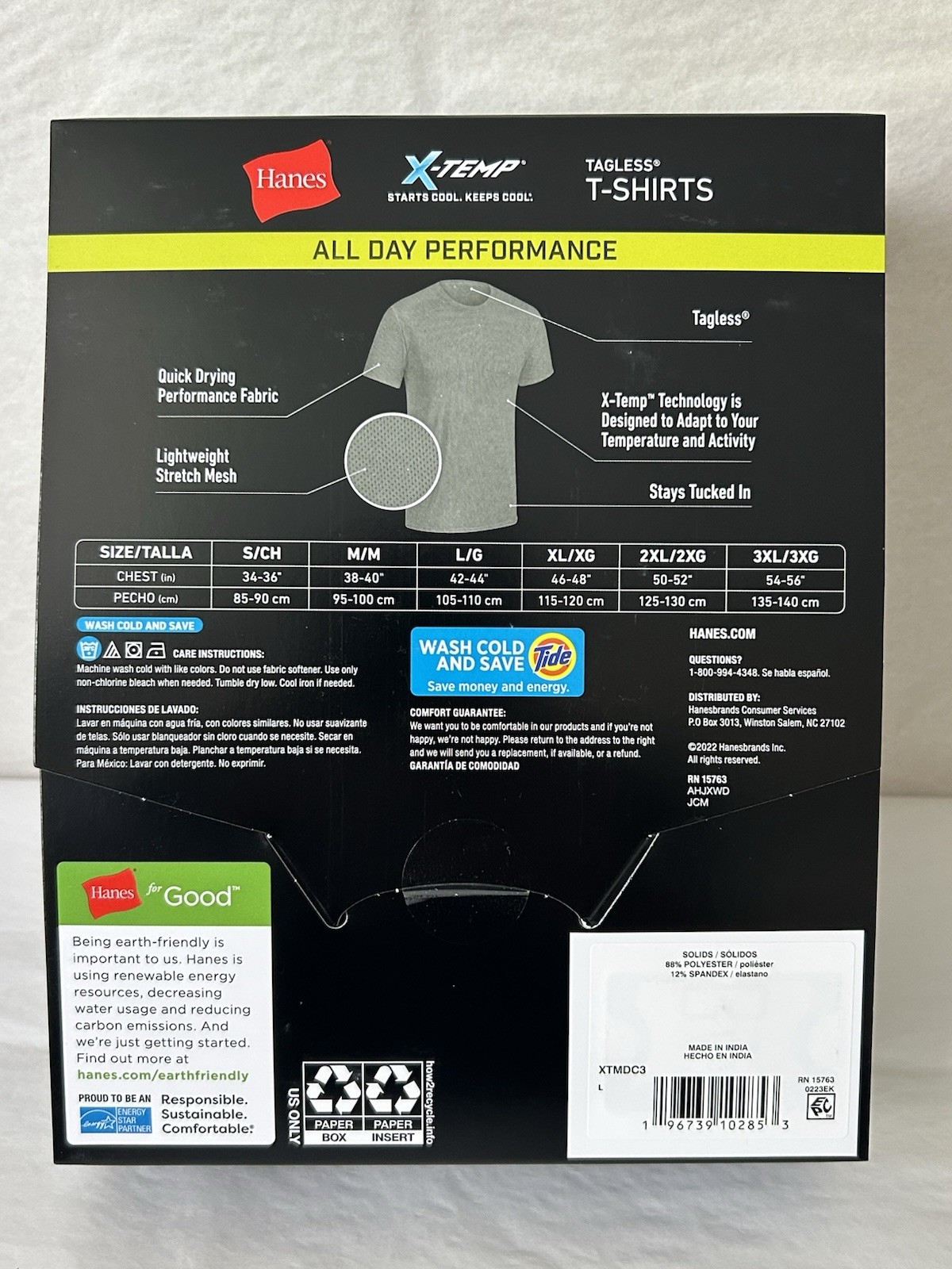 NEW Hanes 3-PACK T-shirt Tee X-Temp Breathable Mesh Stretch Wicking LARGE (HB13)