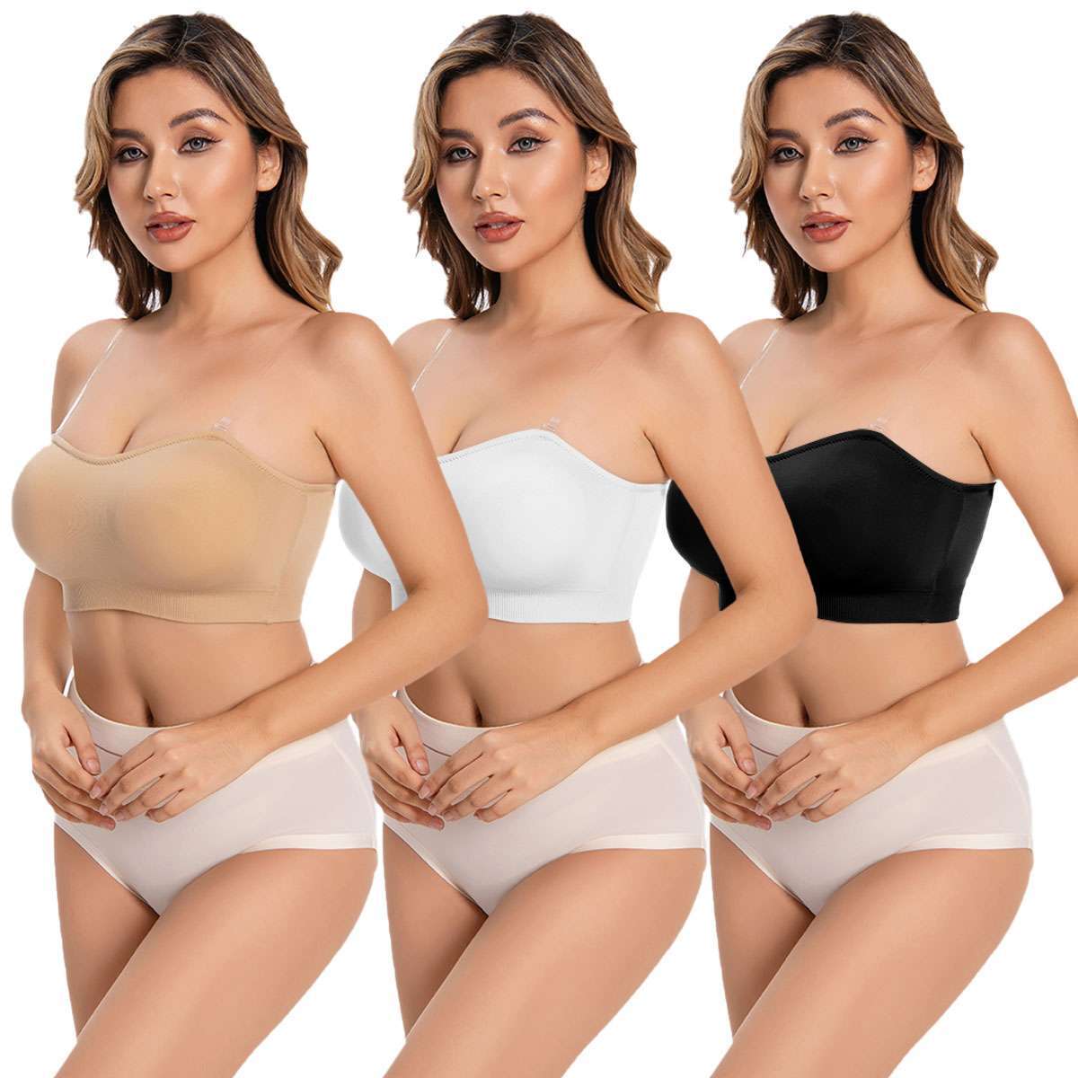 Women Strapless Padded Bra Tube Top Seamless Bandeau Bralette Stretch Underwear