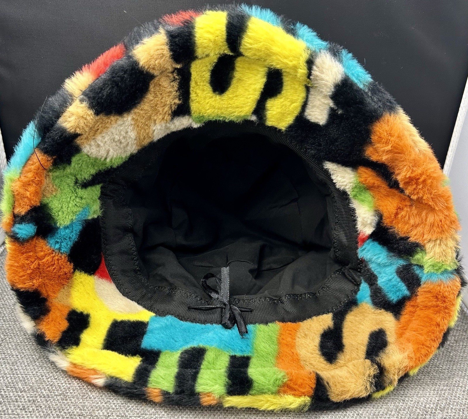 Purfanree Letter Print Faux Fur Bucket Hat Fuzzy Fluffy Winter Fisherman Cap