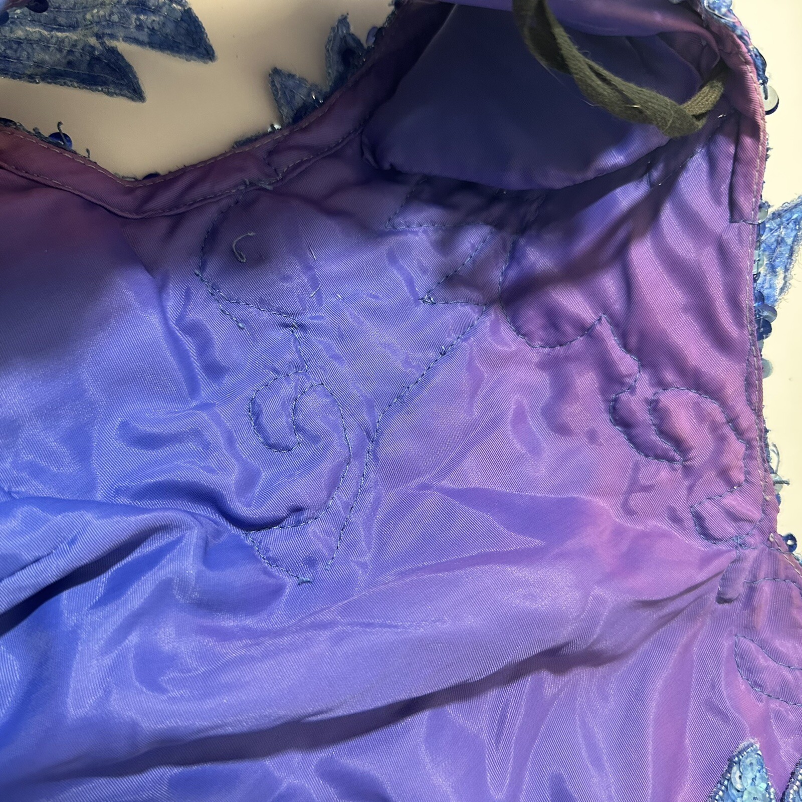 Vtg 70s Embellished Sequined Dress Party Cocktail Blue Full Length Prom Eras 10