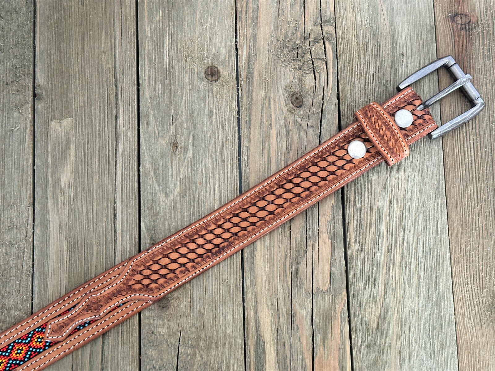 Western Belt Handmade Embossed Full Grain Leather Heavy Duty With Removal Buckle