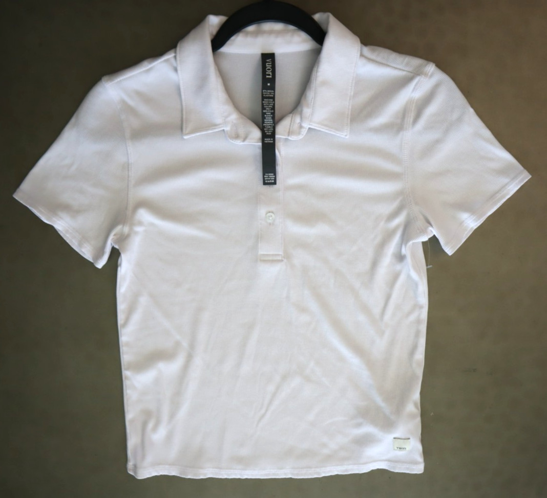 Vuori VW1050 Women’s Sz Medium White Pose Fitted S/S Ribbed Polo Shirt