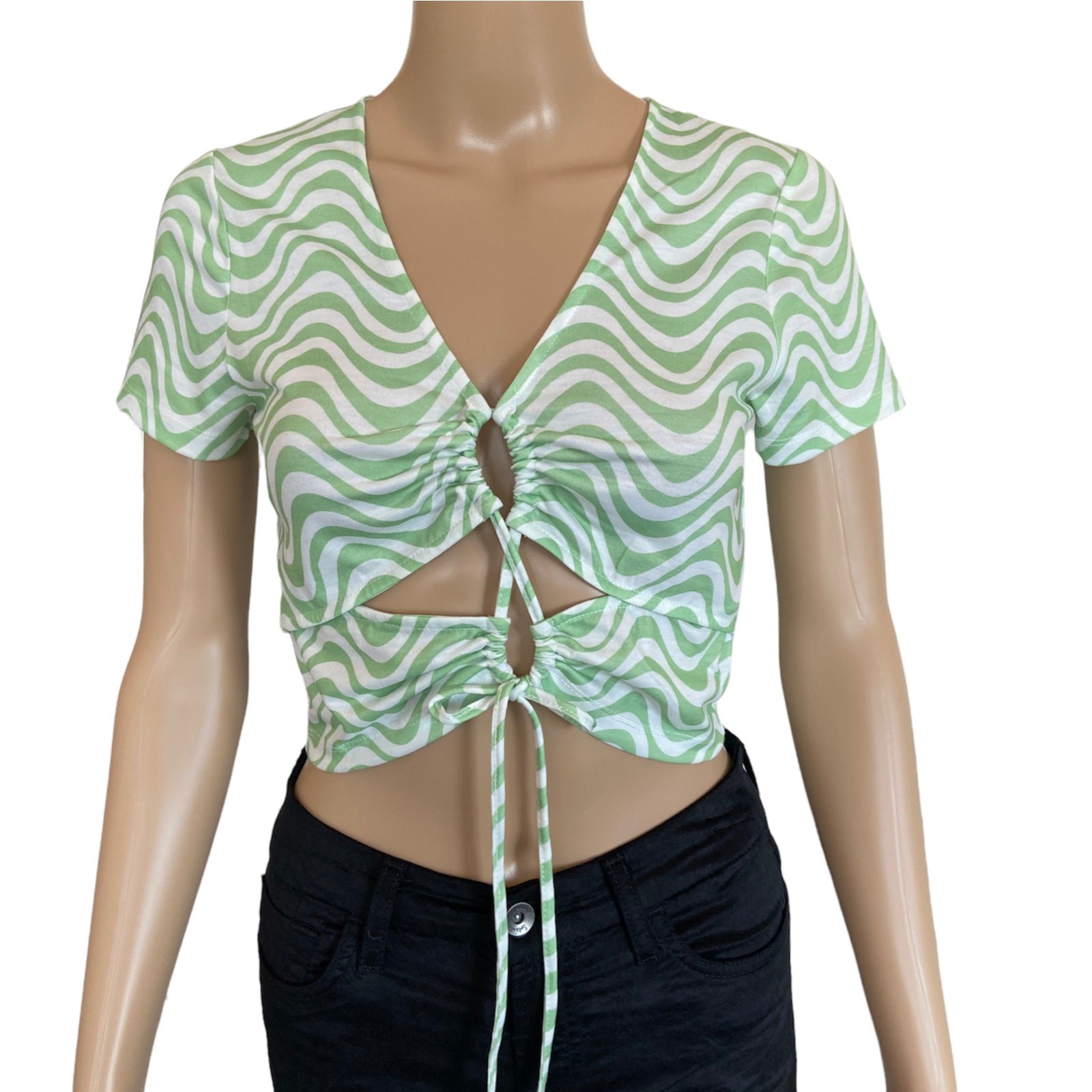 Le Lis Green Swirl Print Cutout Crop Top Size S