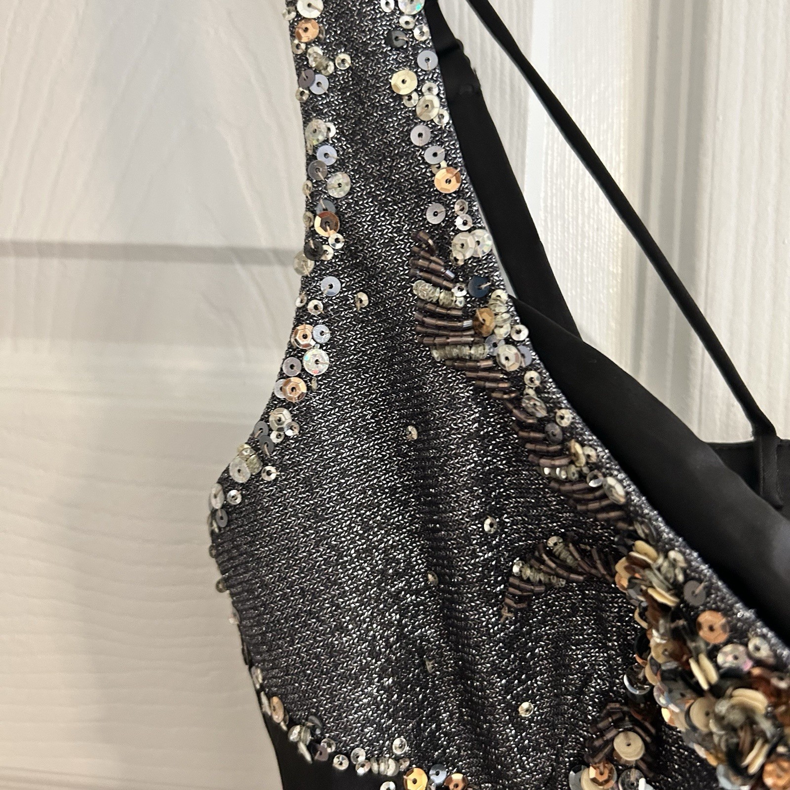Julian Johnson Mandalay Beaded Sequin Black Satin Silk Dress