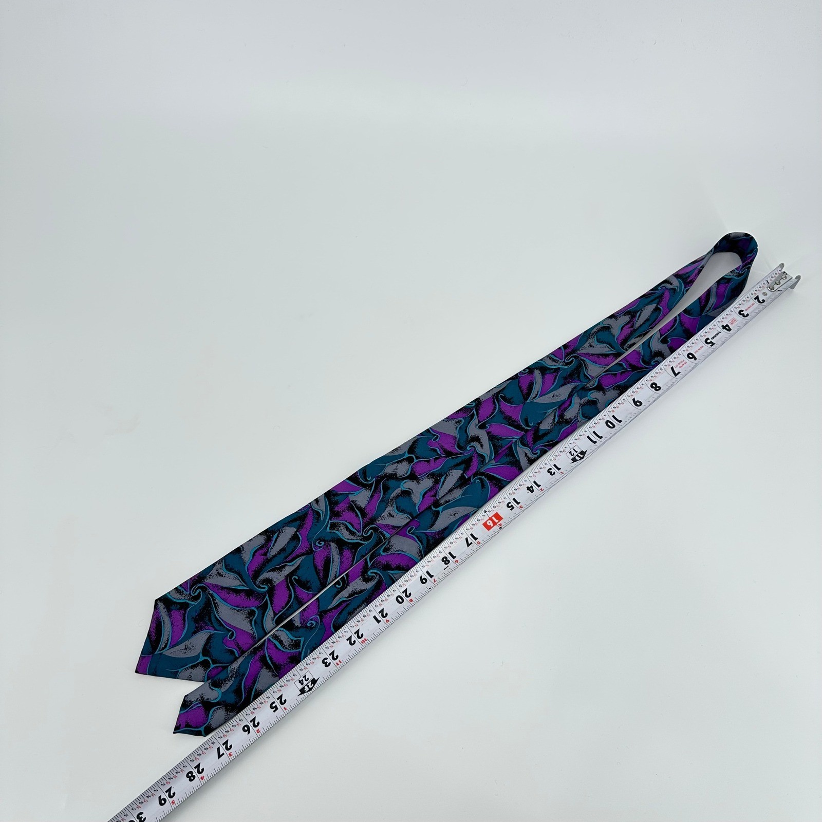 Vintage Chaps Ralph Lauren Mens 100% Silk Tie Abstract Swirl Purple Teal Gray