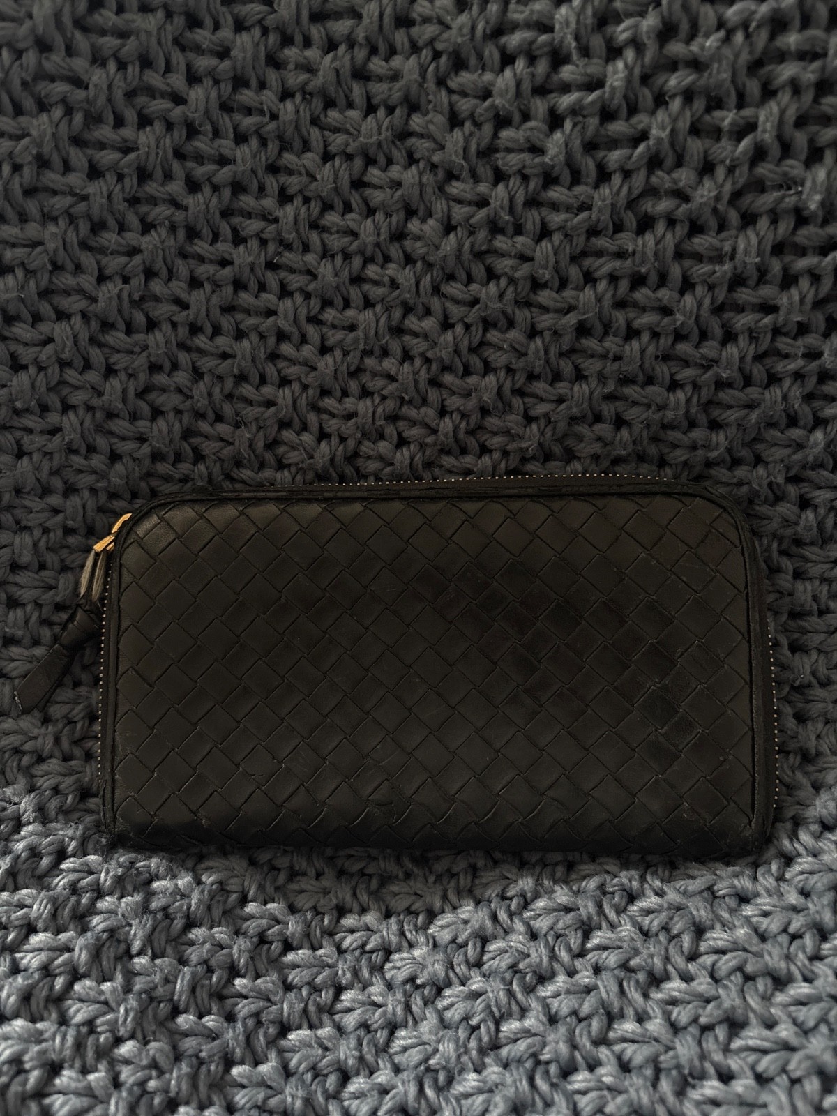 Bottega Veneta Black Intrecciato Zip Around Wallet Leather Continental Wallet