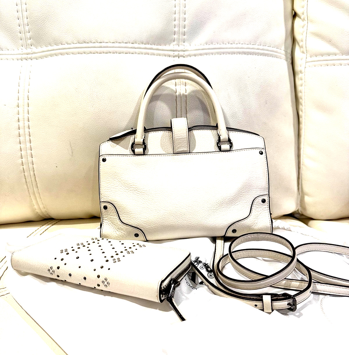 Coach Mercer Satchel 24 in Grain Leather with Bandana Rivets 55634 and Wallet.