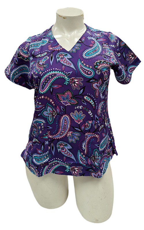 Vera Bradley Halo V6117 MAK Makani Paisley Blackberry V-Neck Print Scrub Top