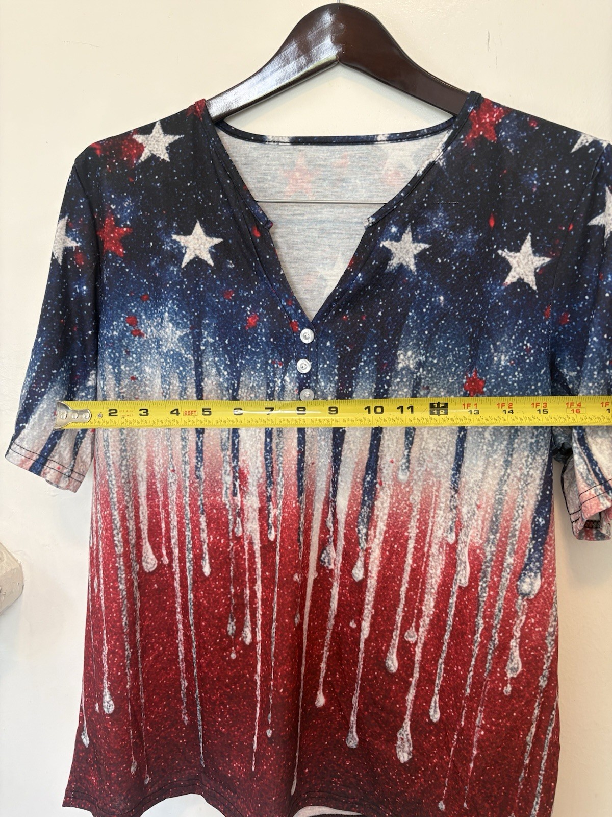 World Unity Patriotic Red White & Blue With Stars Blouse, Women’s Size XL