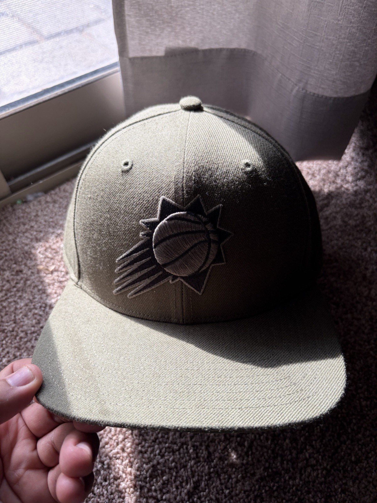 ’47 Brand Phoenix Suns Snapback Hat Flat Brim Olive Green One Size NBA Cap