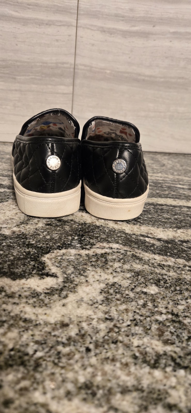 Steve Madden Black Quilted Slip-On Sneakers Cushioned Comfort Skull Theme