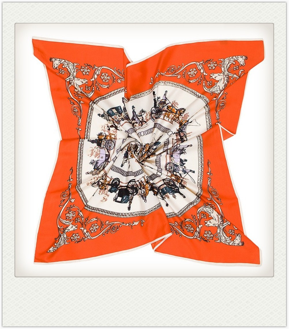130*130cm stroll on the streets of Paris, 100% silk scarves +1 gift necklace #89