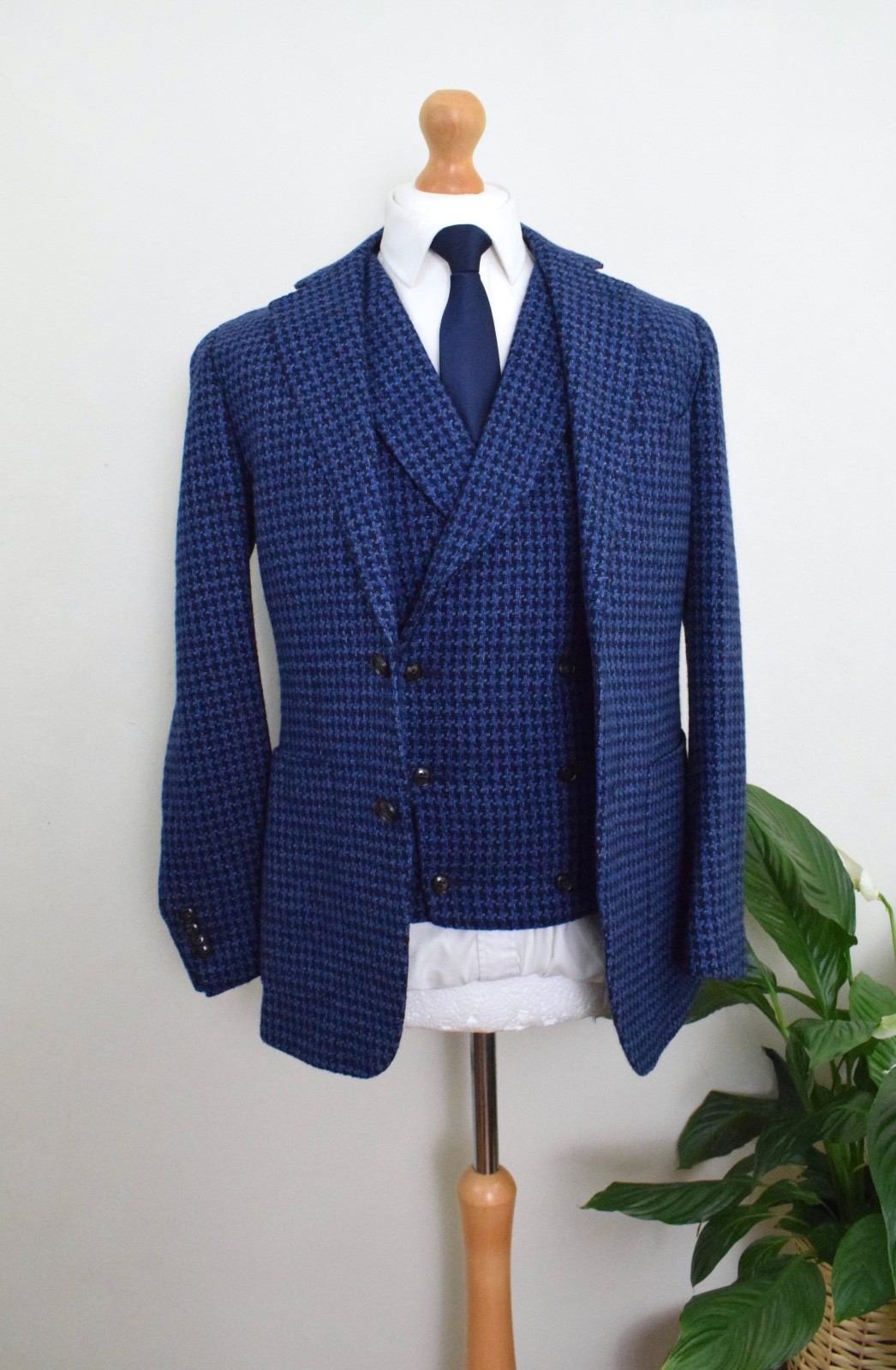 SUITSUPPLY Petrol Blue Textured Weave Suit £627 Size 38S/48S W32 L28 Slim Soho