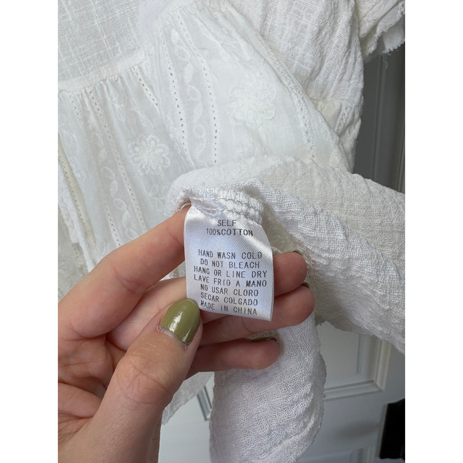 Easel Babydoll Top Large White Eyelet Embroidered Tiered Cotton Gauze Boho