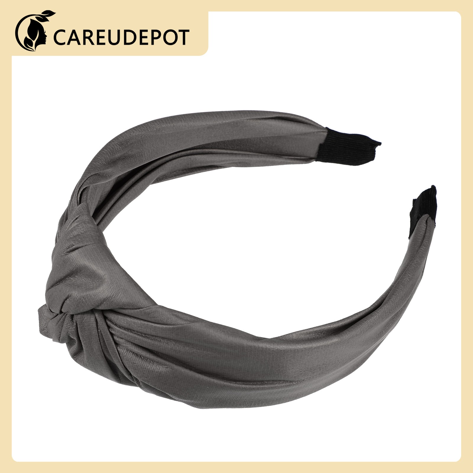 1Pcs Faux Leather Knotted Headband Cross Knot Hairband for Women Gray 1.57″ Wide