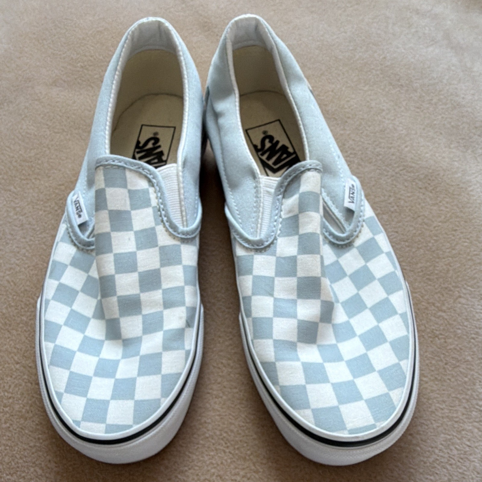 VANS Classic Slip-On Men’s Light Blue/White Checkerboard Canvas Size 8.5