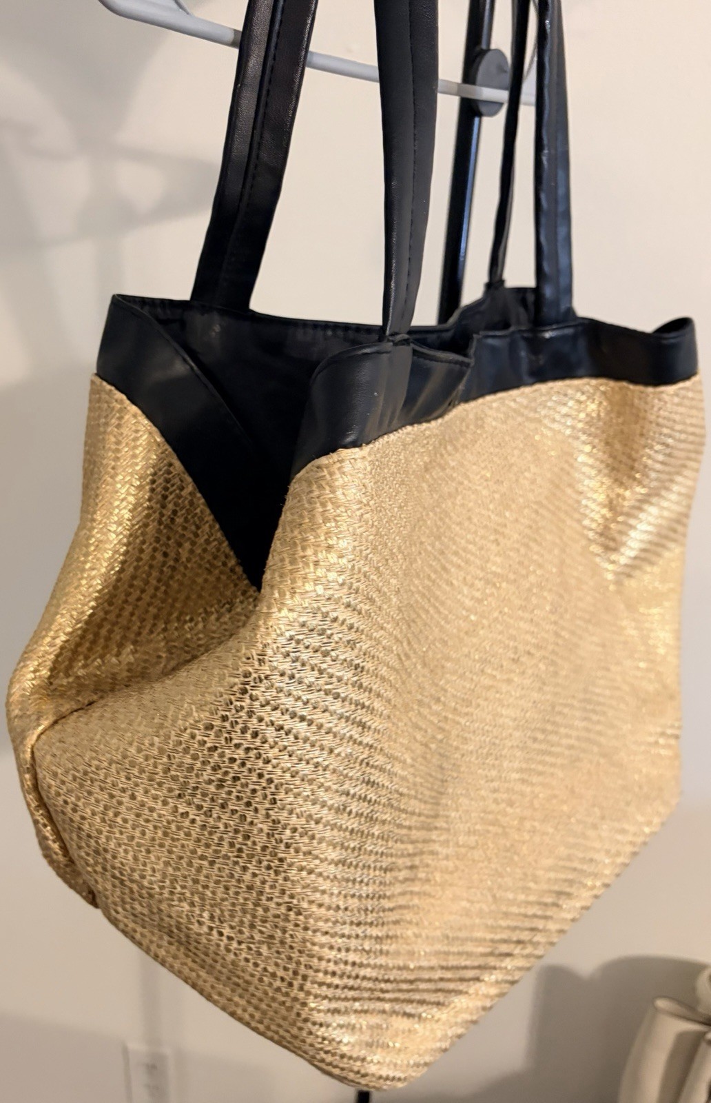 Versace Beige & Black Tote Bag Double Handles Magnetic Closure Pockets