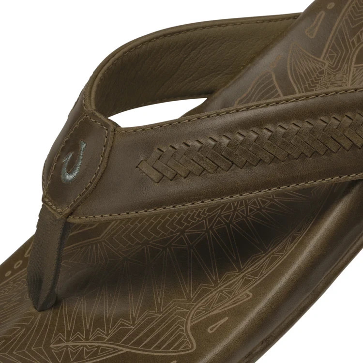🧡*NIB*OluKai Men’s Size 11 Mea Ola Mano Leather Beach Sandals -Mustang/Tan