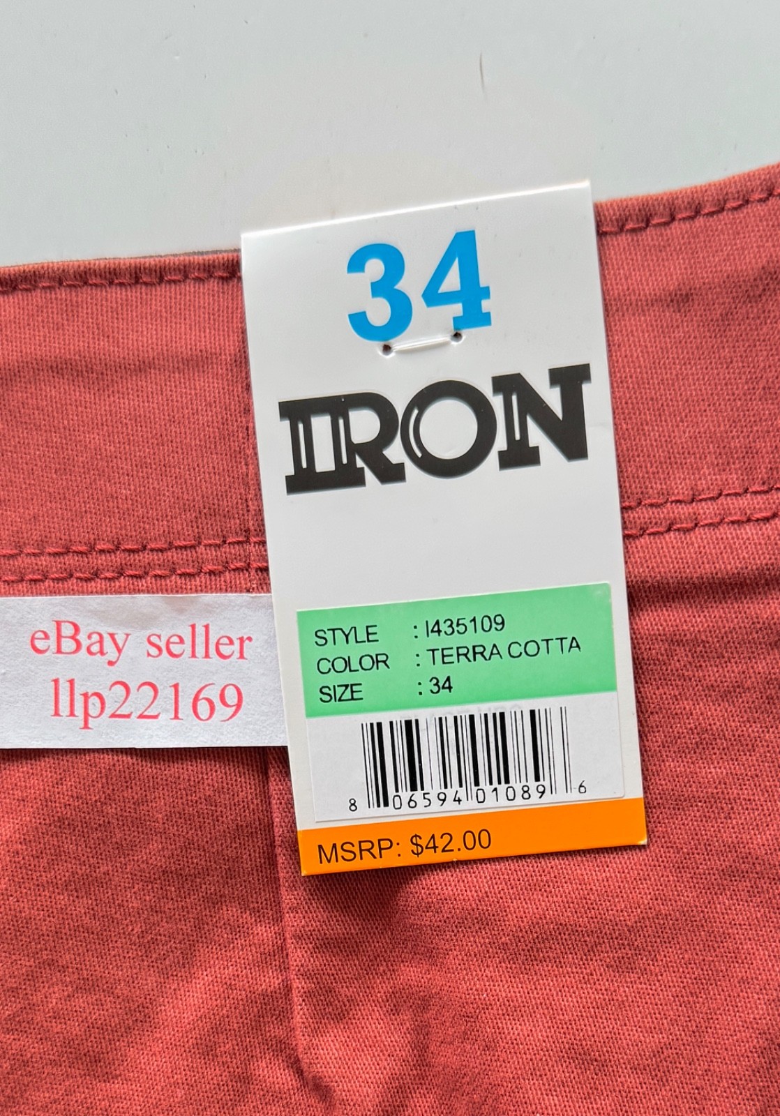 IRON CO Men’s Stretch Shorts (SIZE 34) Flex Waist Flat Front TERRACOTTA New Tag!