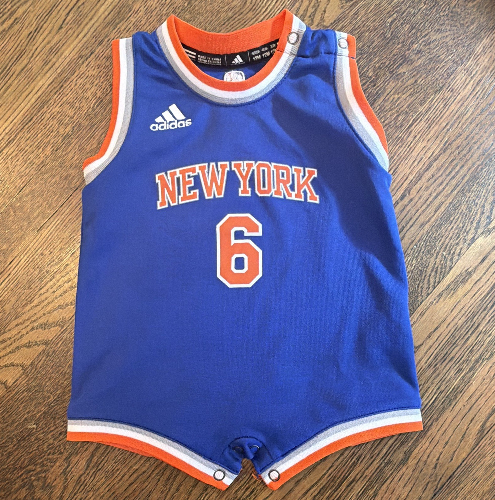 adidas NBA New York Knicks Porzingis #6 Blue Mesh One-Piece Romper 12M