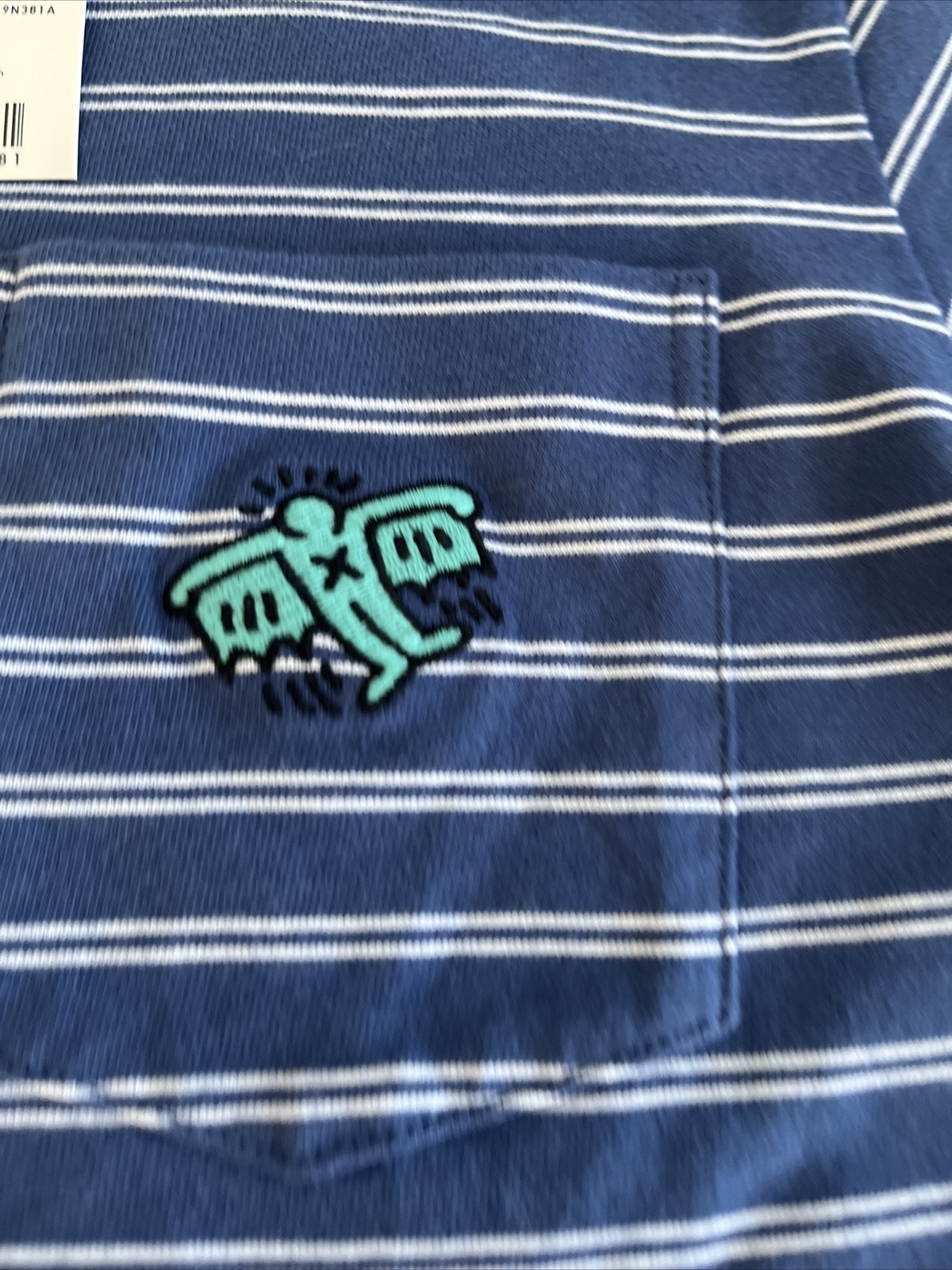 Keith Haring x Uniqlo SPRZ NY Shirt 2XS Striped Pocket Embroidered Pop Art NWT