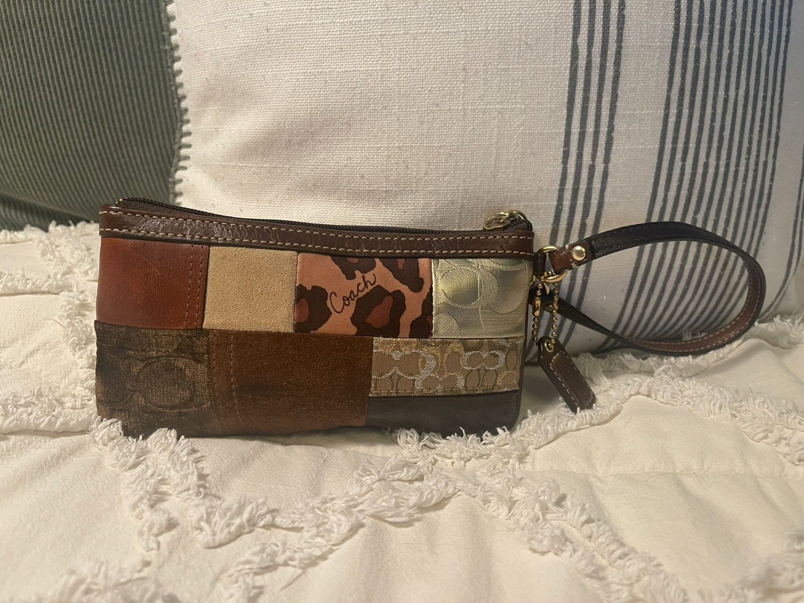 Coach Patchwork Swingpack Crossbody + Matching Wristlet Y2K Mixed Media Leopard