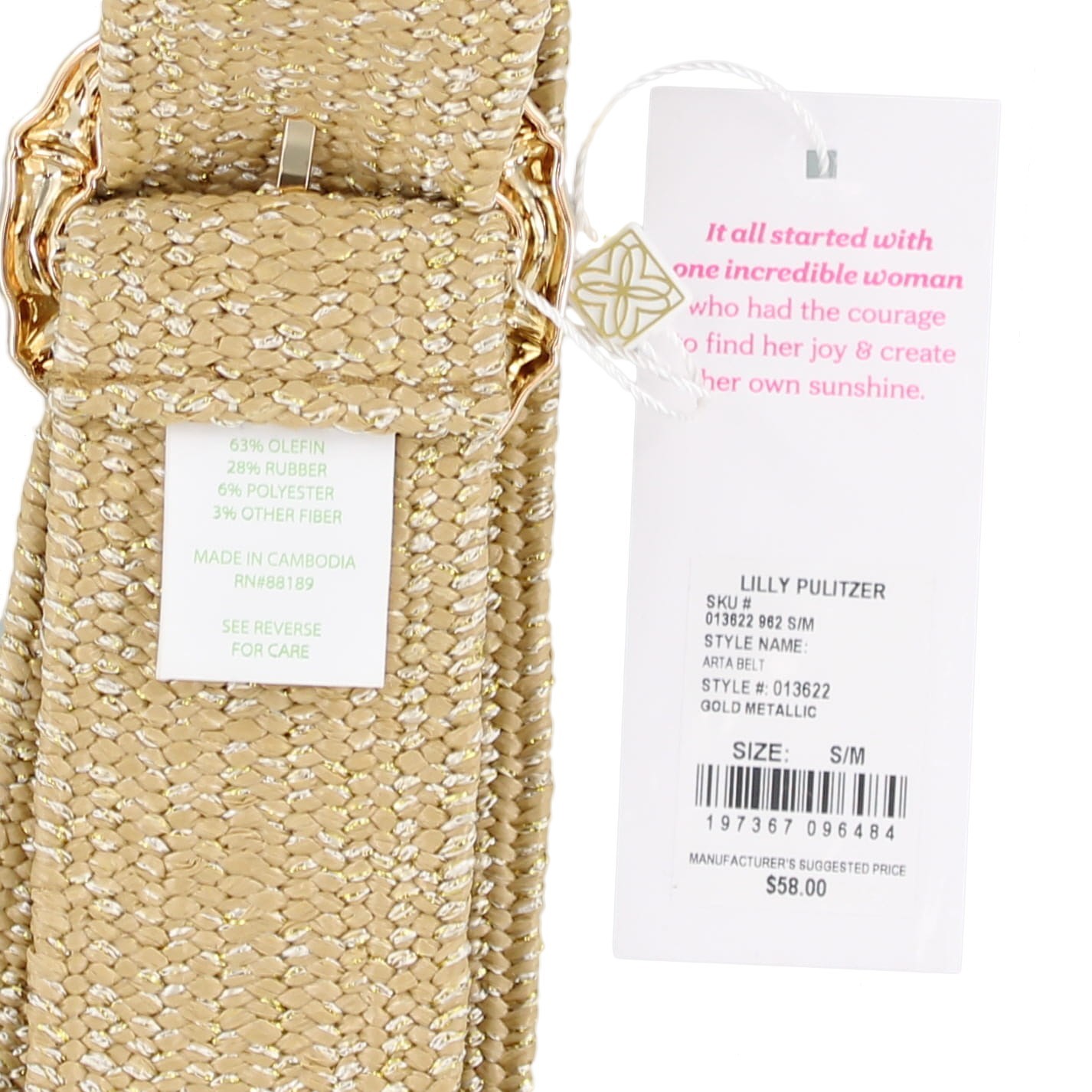 Lilly Pulitzer Arta Belt, Women’s Stretch Gold Metallic Woven Buckle Design