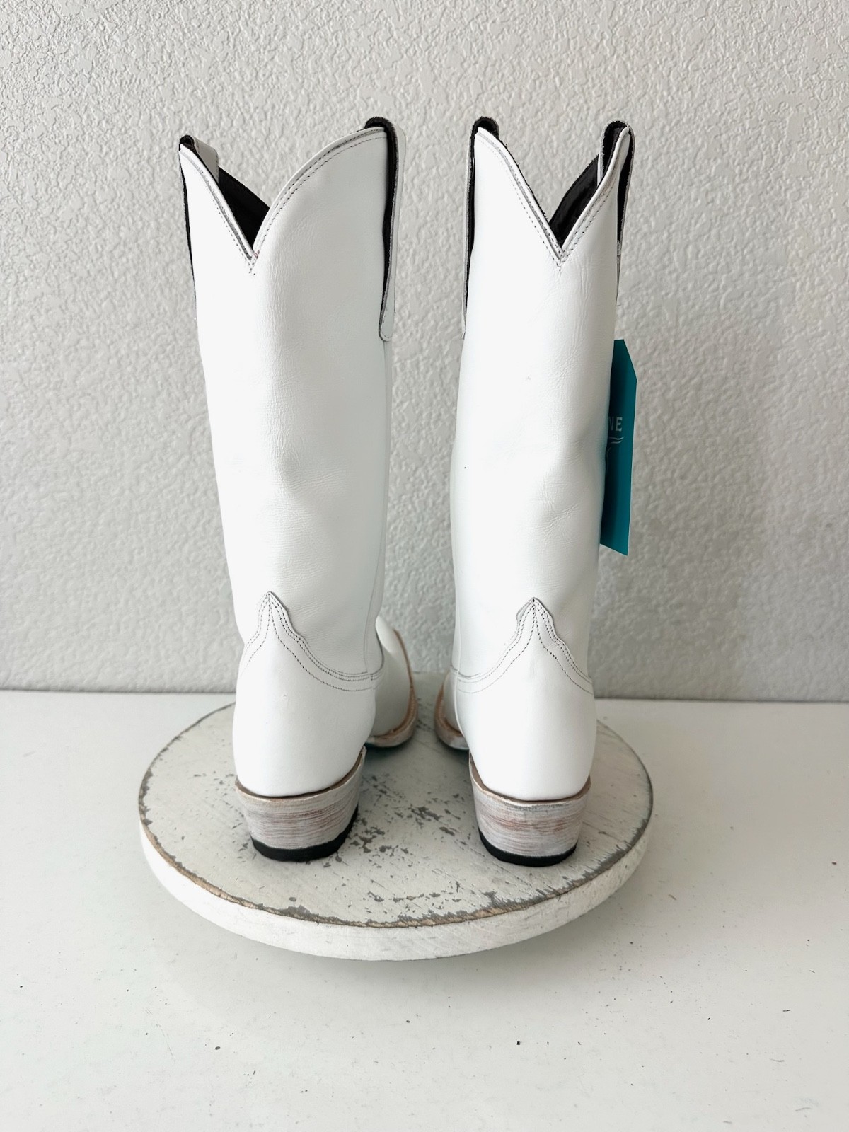 Lane EMMA JANE White Cowboy Boots Western Cowgirl Mid Calf Tall Snip Toe 6.5