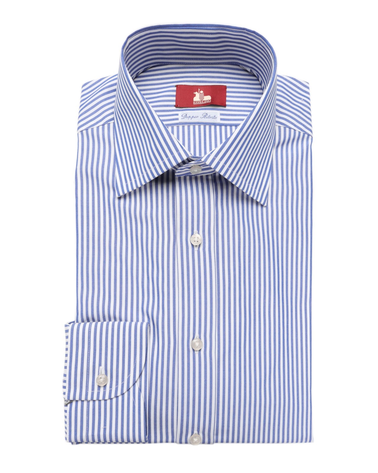 NWT EZZELINO DRESS SHIRT blue white poplin 2-ply cotton Italy 41 16