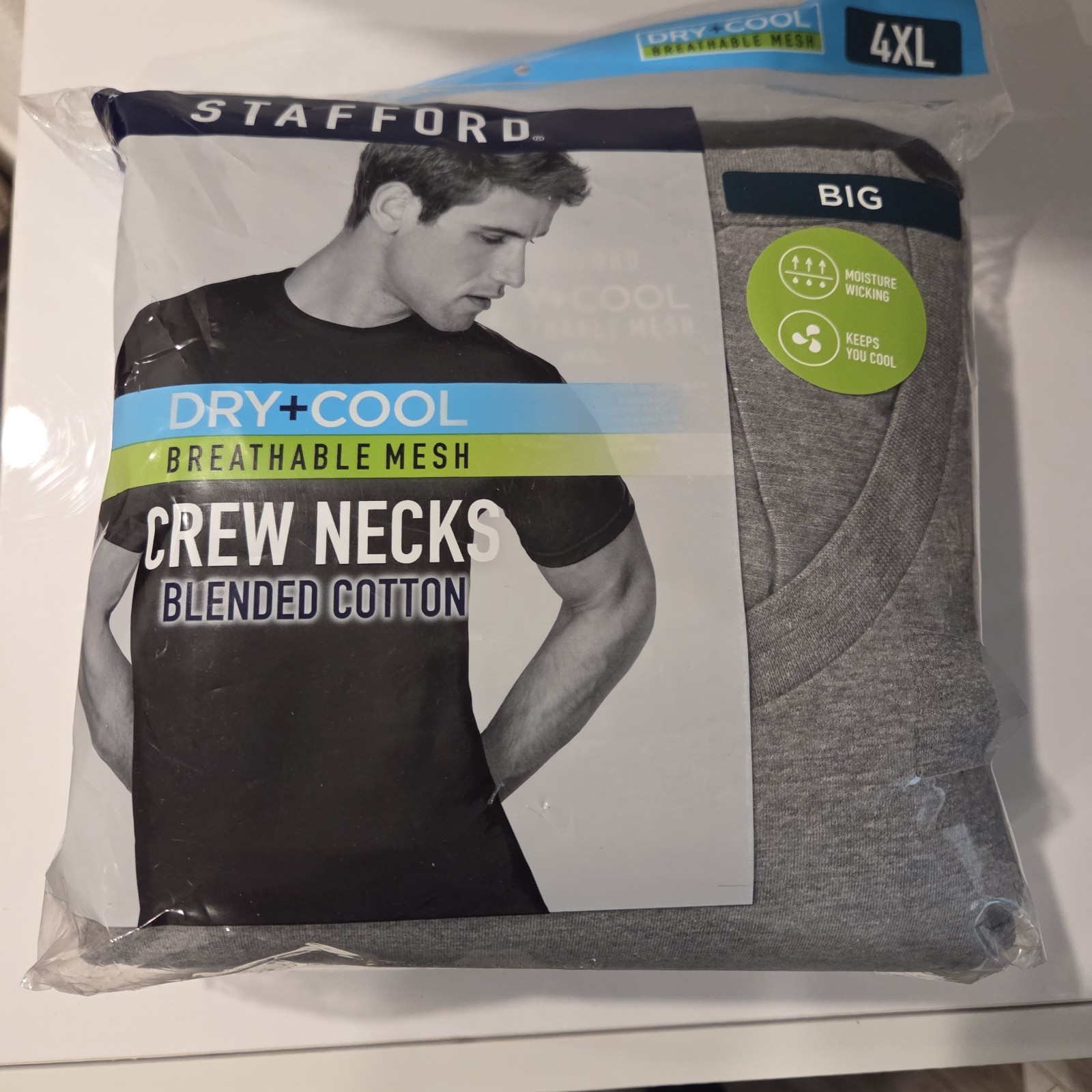 Stafford 4-Pack Men’s 4XL Big Dry+Cool Breathable Mesh Crew-Neck Cotton T-Shirts