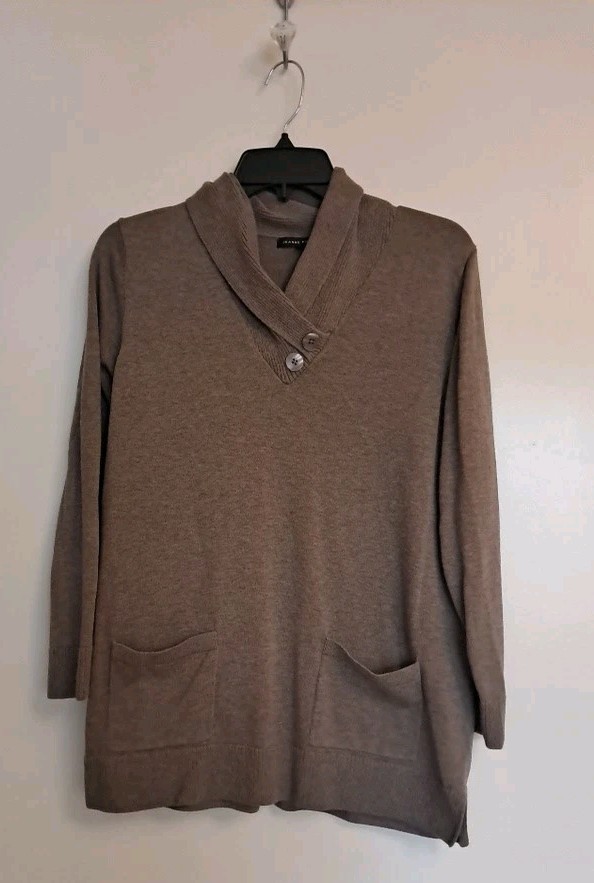 Jeanne Pierre Sz L Chocolate Sweater Sz L Pockets 100% Cotton All Seasons Casual