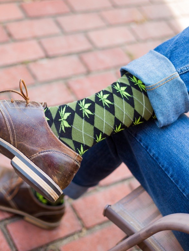 Mens Marijuana Pot Leaf Argyle Funny Sarcastic Adult Humor Graphic Novelty Socks
